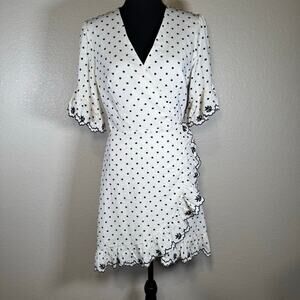 WAYF Hatty Ruffle Wrap Mini Dress Ivory polka dot embroidery Women Size unknown